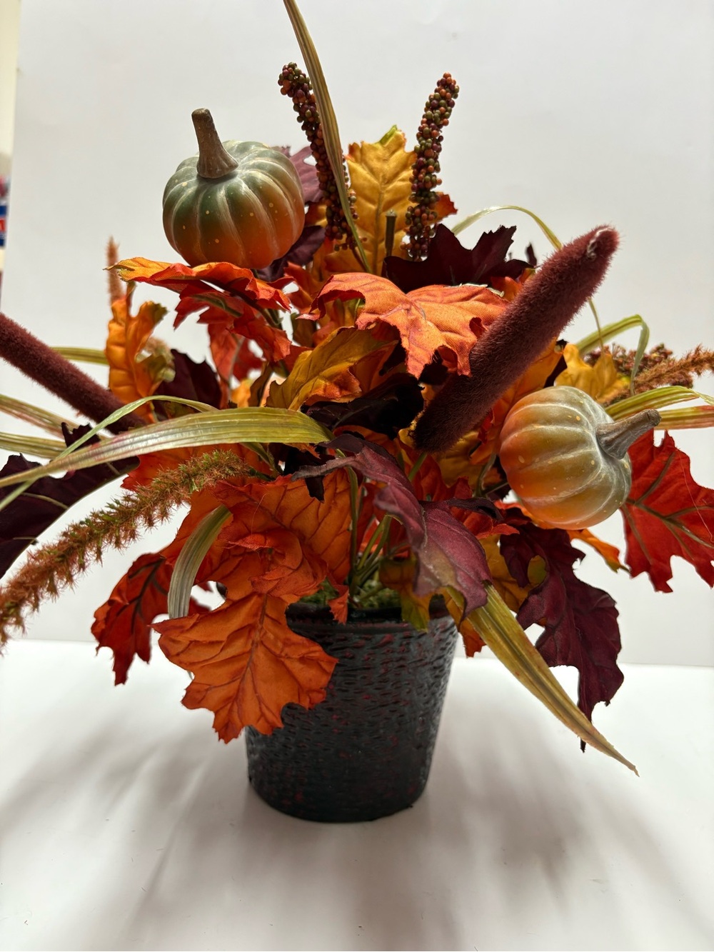 Fall Pumpkin Floral Arrangement Wicker Look Basket